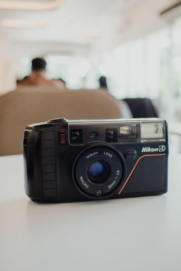 A vintage film camera photographed close up
